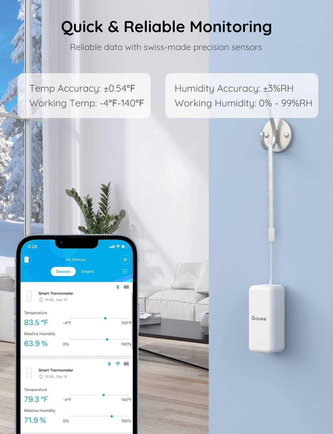 Govee WiFi Hygrometer Thermometer 3Pack with Humidity Meter App Alert