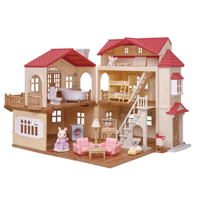 Calico Critters Red Roof Country Home Gift Set, Dollhouse Playset with Figures, Furniture and Accessories