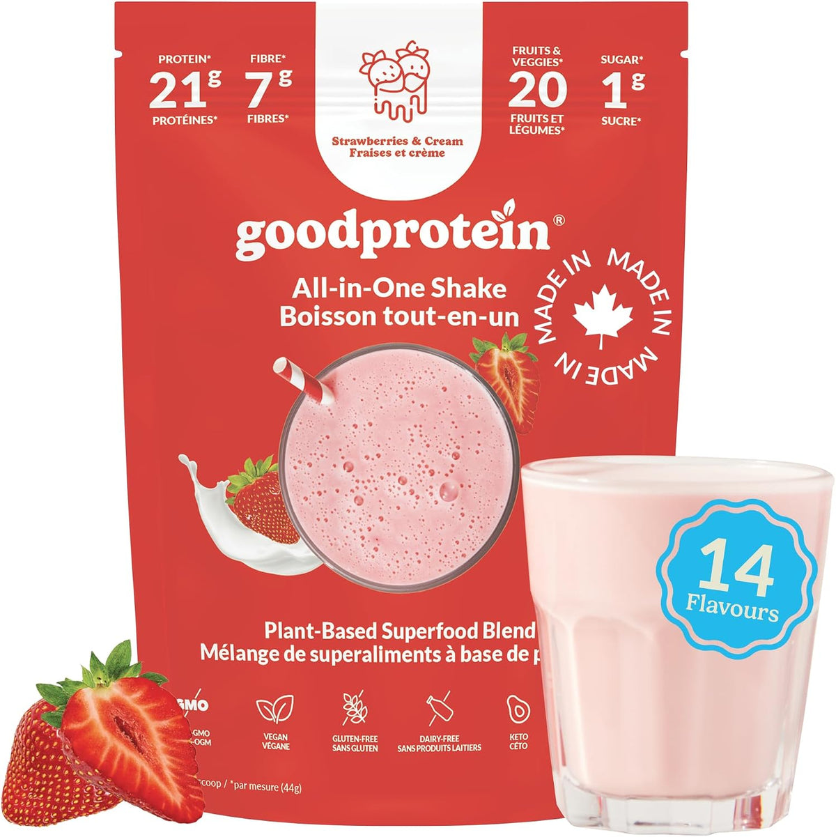 Good Protein All-in-One Shake, Protein Powder, Strawberries & Cream (440g)
