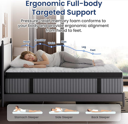 BedStory King Mattress 14 Inch Firm, Hybrid Mattress in a Box Pain Relief