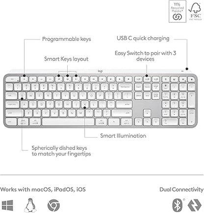 Logitech MX Keys S Full Size Scissor Keyboard for PC and Mac