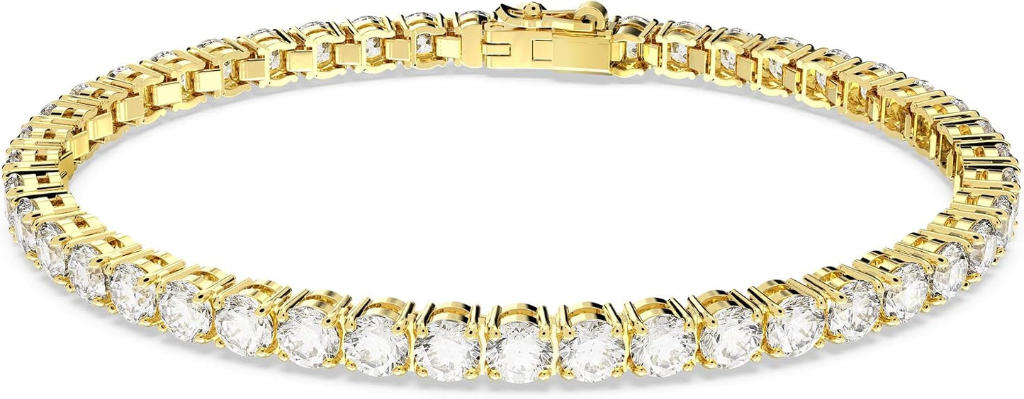 Swarovski Matrix Tennis Bracelet, Round Cut, Clear, Gold-Tone Finished