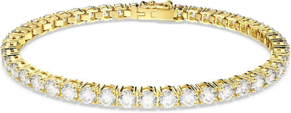 Swarovski Matrix Tennis Bracelet, Round Cut, Clear, Gold-Tone Finished