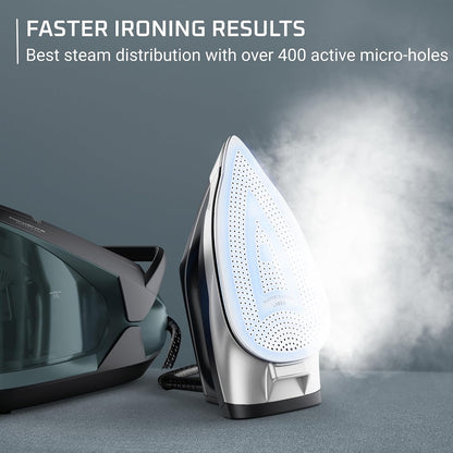 Rowenta Master Steam Station Iron Steamer for Clothes, Black/Green, VR8338 (Refurbished)