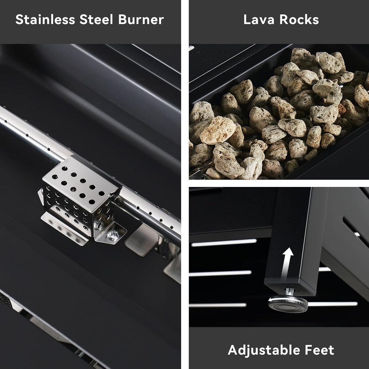 Aoxun 41 Inch Propane Fire Pit–50,000 BTU Gas Fire Pit Table with Removable Lid & Lava Rocks,