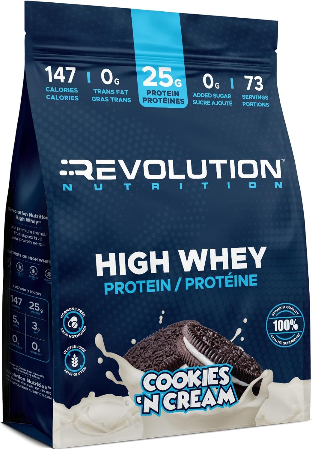 Revolution Nutrition, High Whey, Protein Powder 5LB Bag, Whey Protein, Gluten Free, 25g of Protein Per Scoop, 2.7kg, 73 Servings (Cookies & Cream, 5 Pound Bag)