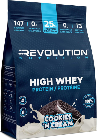 Revolution Nutrition, High Whey, Protein Powder 5LB Bag, Whey Protein, Gluten Free, 25g of Protein Per Scoop, 2.7kg, 73 Servings (Cookies & Cream, 5 Pound Bag)