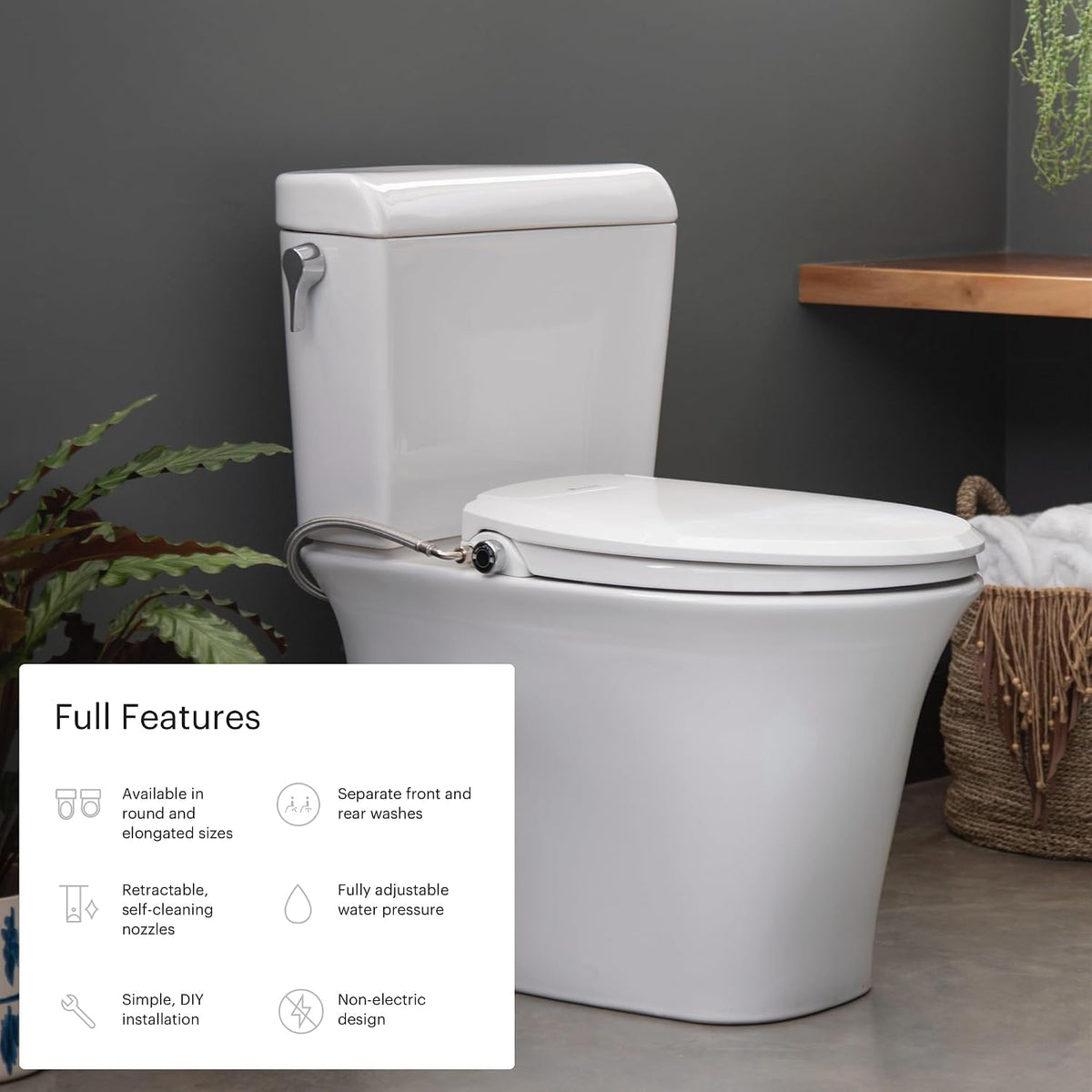 Brondell Swash EcoSeat S101 Non-Electric Bidet Toilet Seat, Elongated White
