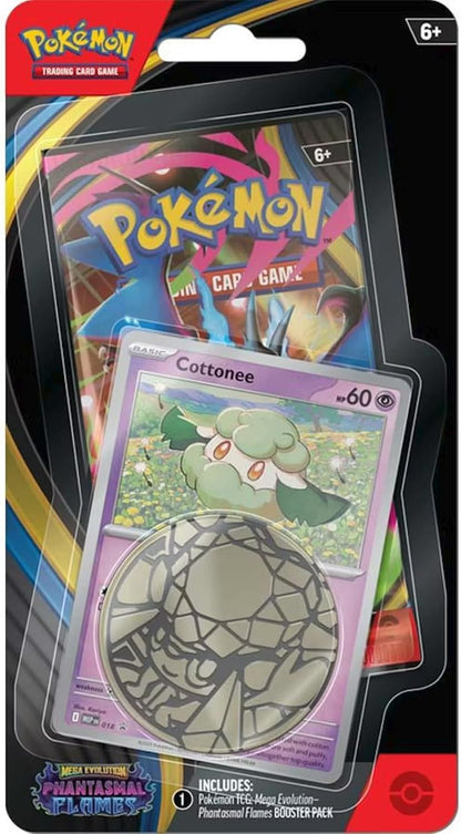 Pokemon Mega Evolution Phantasmal Flames Checklane Blister Pack (1 Booster Pack, Promo Card & Coin) (Cottonee) 2 Pack