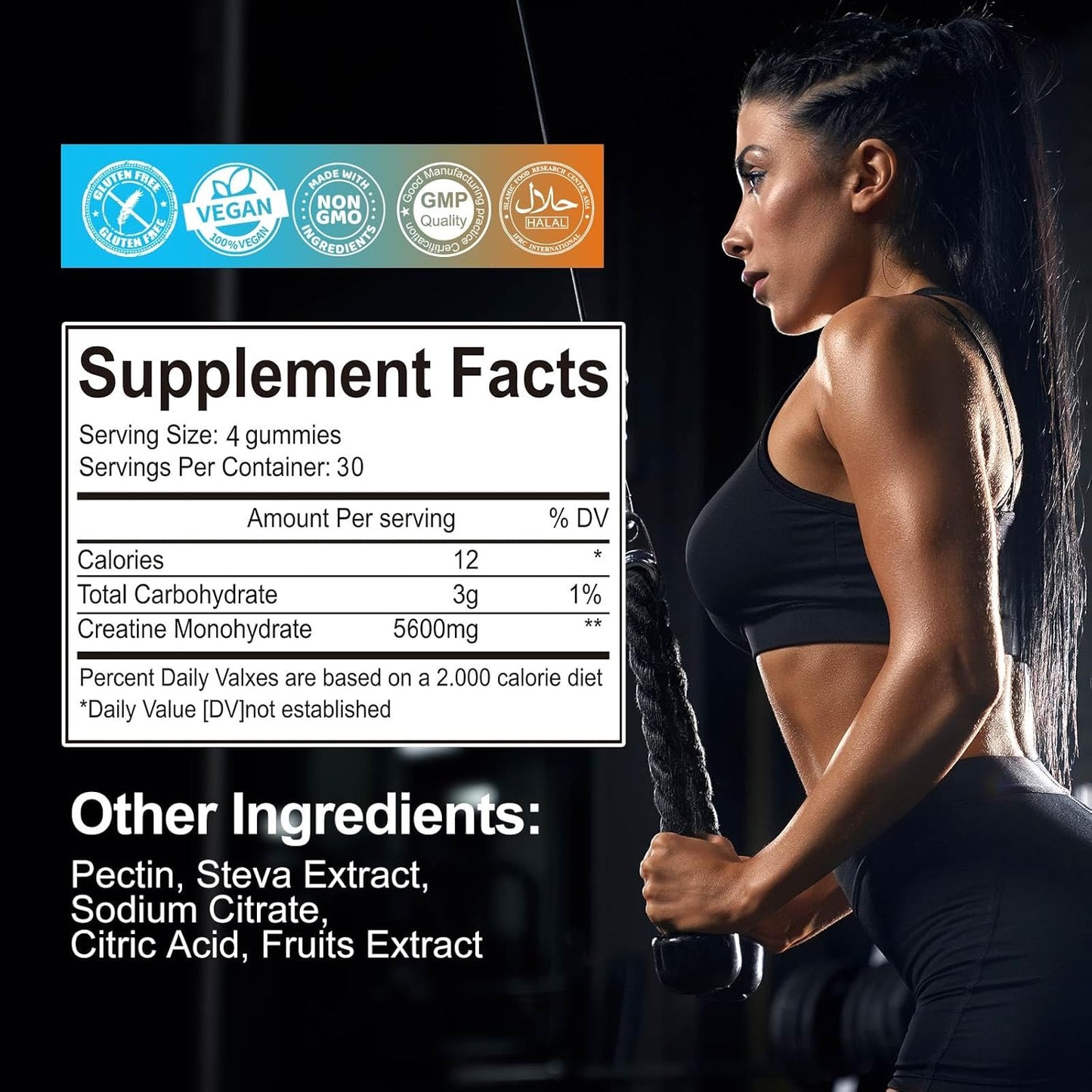 Kaoxnu Creatine Monohydrate Gummies 5600mg - Blueberry Flavor (Pack of 2)