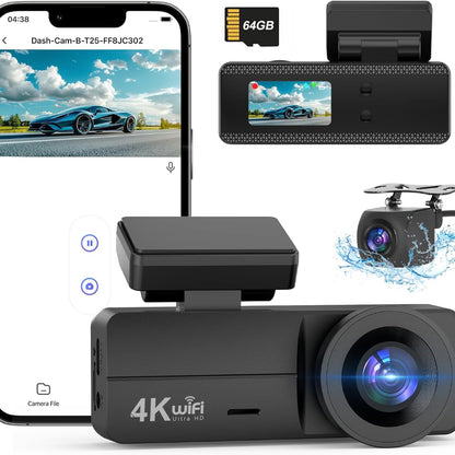 4K+1080P Dash Camera for Cars with 24-Hour Parking Monitor