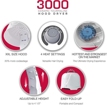 Red by Kiss 3000 Ceramic Tourmaline Professional Hood Dryer