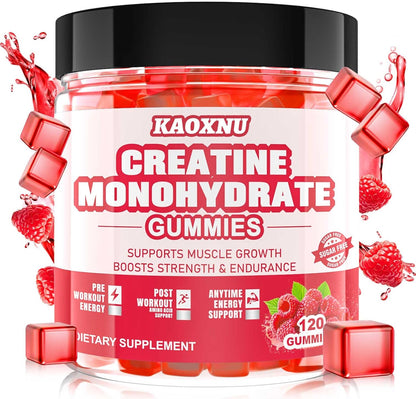 Kaoxnu Creatine Monohydrate Gummies 5000mg - Raspberry Flavor (Pack of 2)