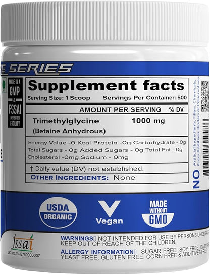 Nutrija TRIMETHYLGLYCINE (TMG)(Betaine Anhydrous), 500 grams