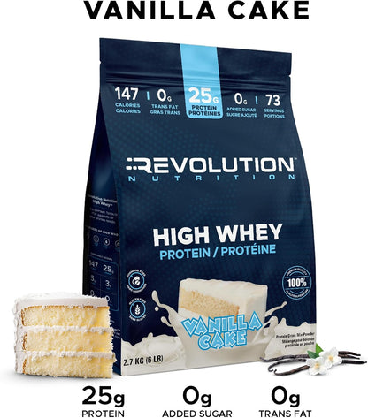Revolution Nutrition, High Whey, Protein Powder 5LB Bag, Whey Protein, Gluten Free, 25g of Protein Per Scoop, 2.7kg, 73 Servings (Vanilla Cake, 5 Pound Bag)