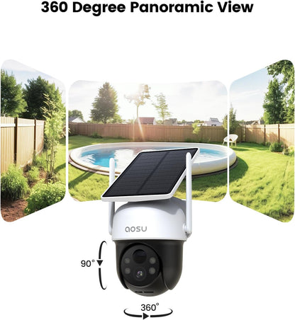 aosu 2K D1 Classic Solar Security Cameras Wireless Outdoor, 100% Wire-Free