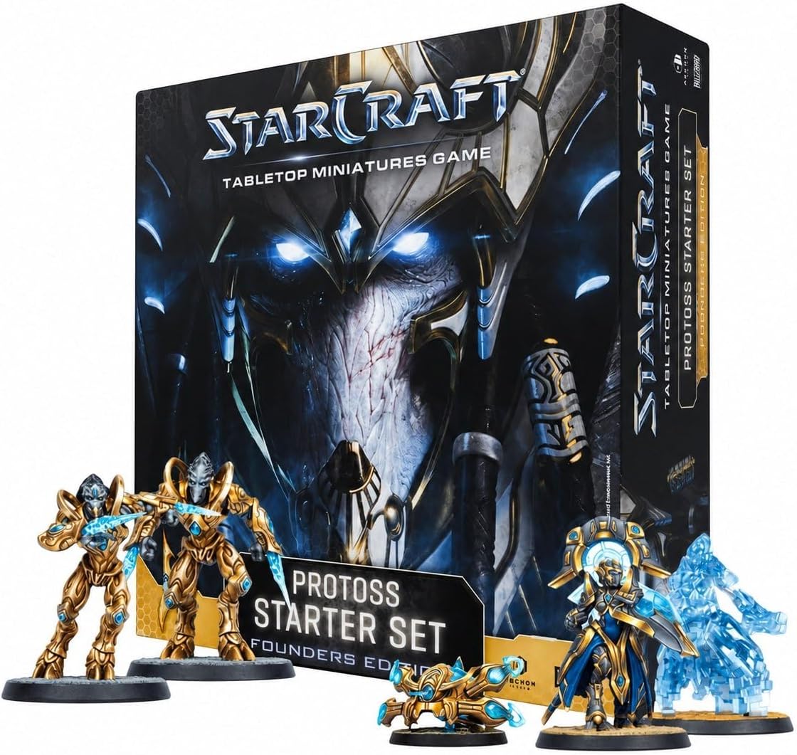 Archon Studio Starcraft: The Miniatures Game – Protoss Starter Set Founders Edition, Unpainted Miniatures, Dice, Cards and Tokens,