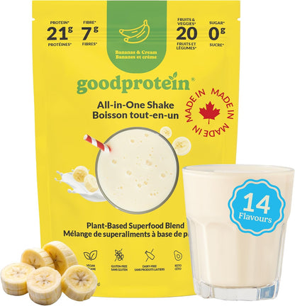 Good Protein All-in-One Shake, Plant-Based Protein Powder, Bananas & Cream 880g