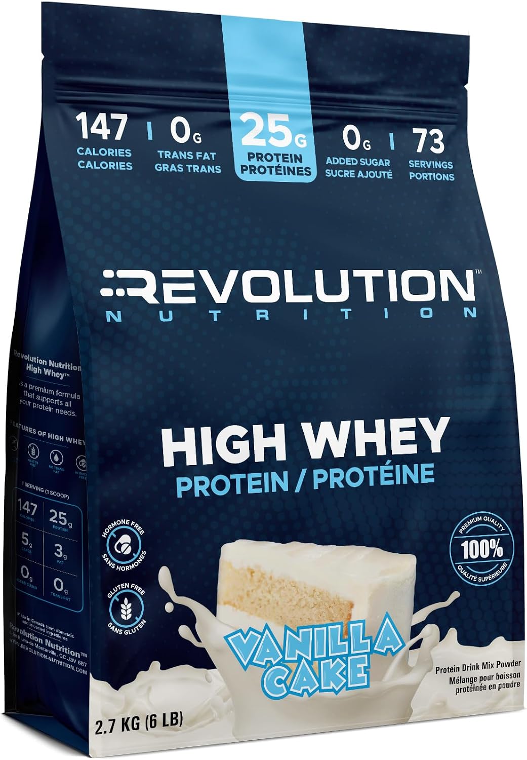 Revolution Nutrition, High Whey, Protein Powder 5LB Bag, Whey Protein, Gluten Free, 25g of Protein Per Scoop, 2.7kg, 73 Servings (Vanilla Cake, 5 Pound Bag)