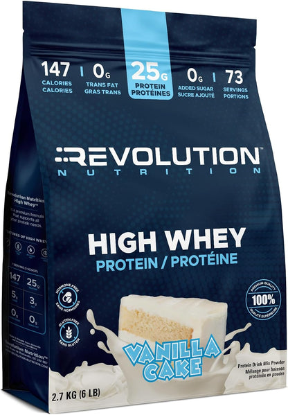 Revolution Nutrition, High Whey, Protein Powder 5LB Bag, Whey Protein, Gluten Free, 25g of Protein Per Scoop, 2.7kg, 73 Servings (Vanilla Cake, 5 Pound Bag)