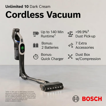 Bosch Unlimited 10 Cordless Stick Vacuum Cleaner, 2 Batteries, Fast Charger