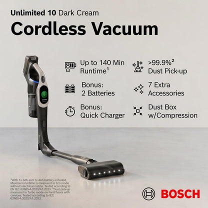Bosch Unlimited 10 Cordless Stick Vacuum Cleaner, 2 Batteries, Fast Charger