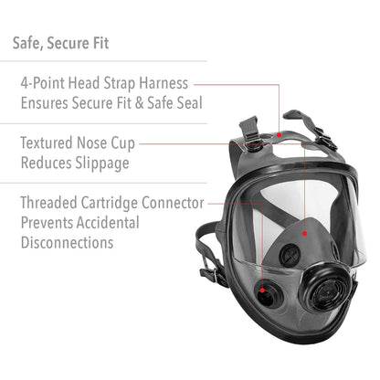 Honeywell 54001 North 5400 Series Full Face Facepiece, Elastomeric, Medium/Large
