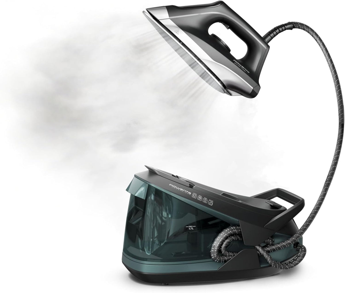 Rowenta Master Steam Station Iron Steamer for Clothes, Black/Green, VR8338 (Refurbished)