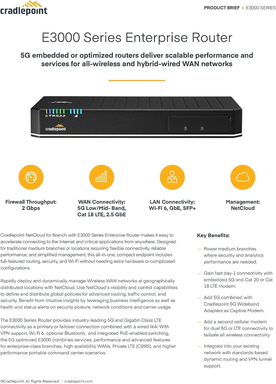 Cradlepoint E3000 Cellular Router with Embedded 5G Modem and WiFi