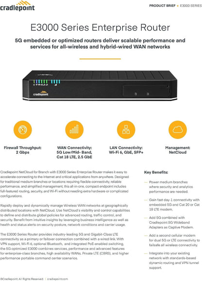 Cradlepoint E3000 Cellular Router with Embedded 5G Modem and WiFi