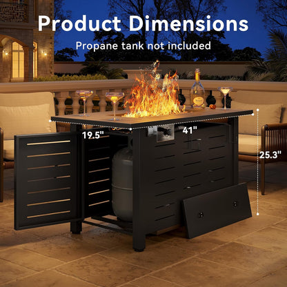 Aoxun 41 Inch Propane Fire Pit–50,000 BTU Gas Fire Pit Table with Removable Lid & Lava Rocks,