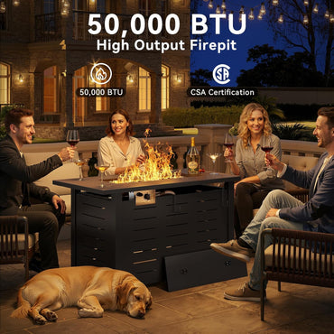 Aoxun 41 Inch Propane Fire Pit–50,000 BTU Gas Fire Pit Table with Removable Lid & Lava Rocks,