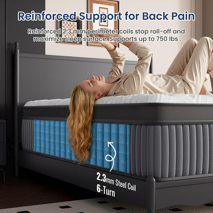 BedStory King Mattress 14 Inch Firm, Hybrid Mattress in a Box Pain Relief