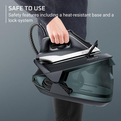 Rowenta Master Steam Station Iron Steamer for Clothes, Black/Green, VR8338 (Refurbished)