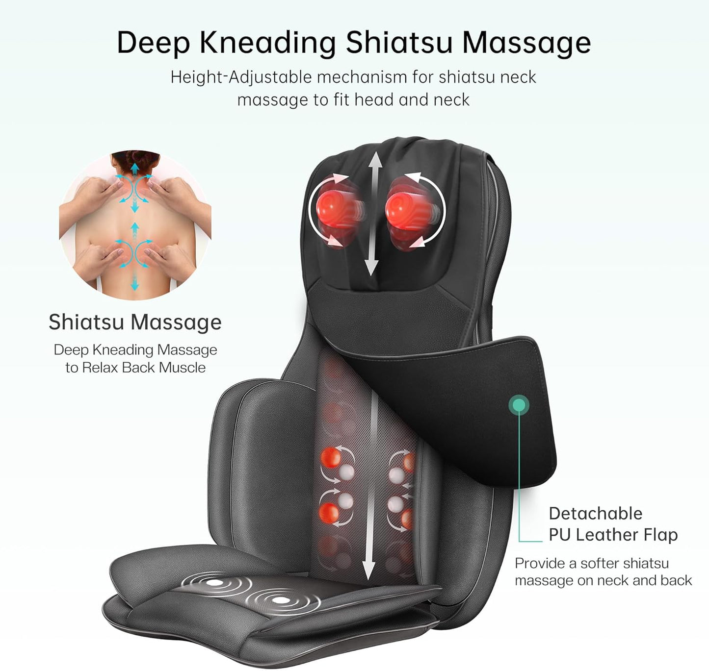 Snailax Shiatsu Massage Chair Neck Back Massager with Heat & Compress - PICK UP ONLY