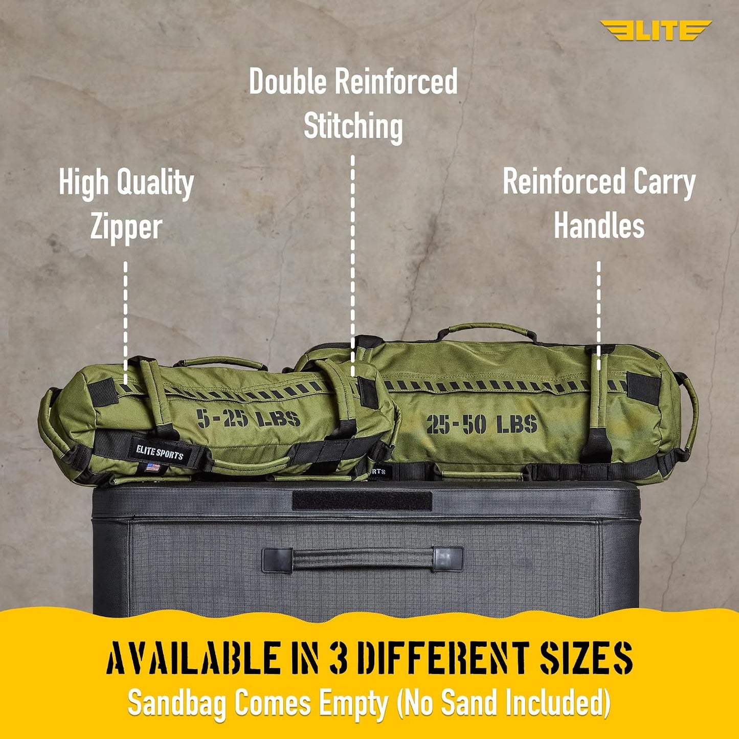 Elite Sports Workout Sandbag (green) 5 TO 25, 25 TO 50, 50 TO 75 lbs (3 count)