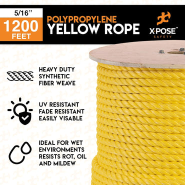 Xpose Yellow Twisted Polypropylene Rope, 5/16" Thickness x 1200' Length