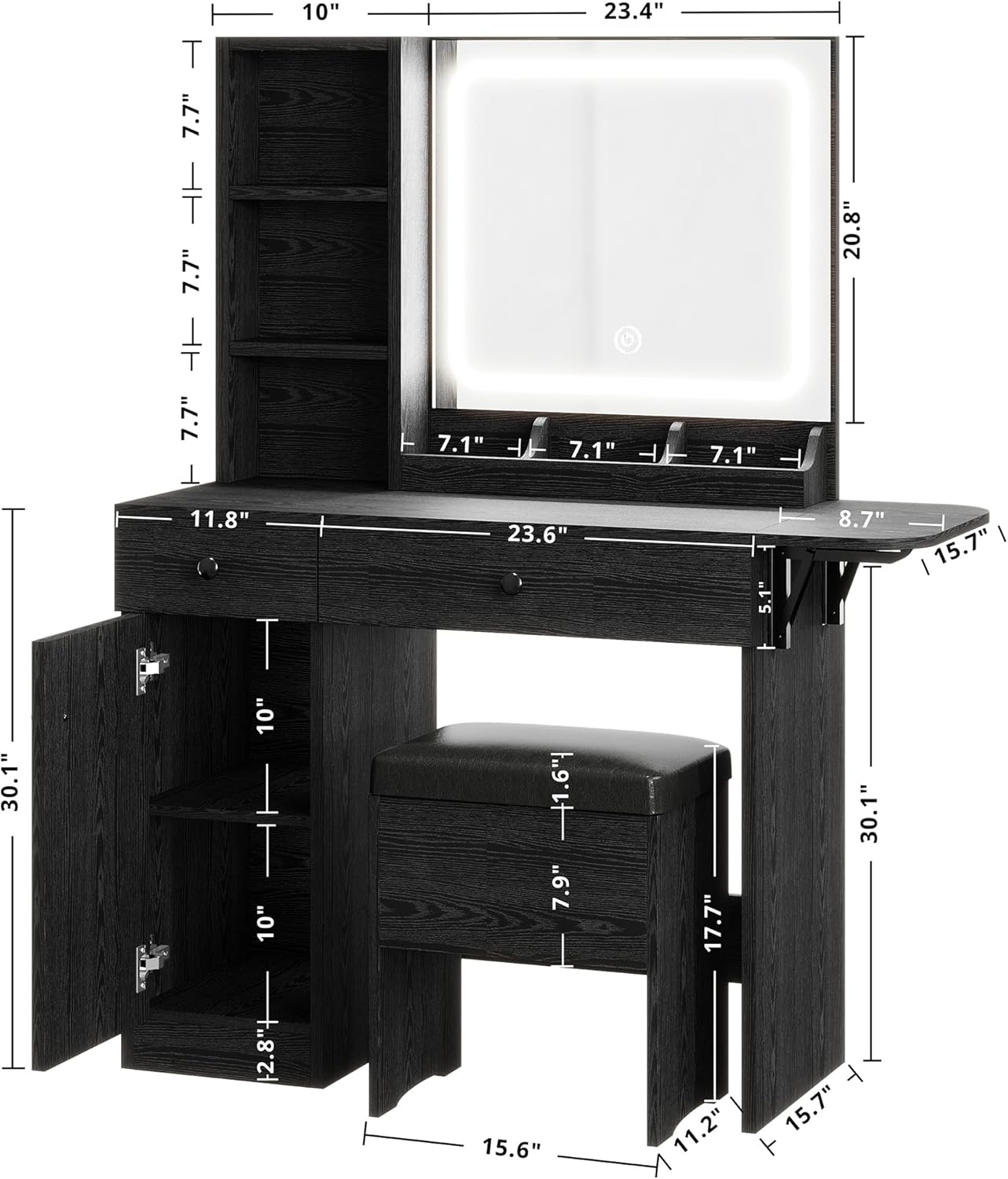 IRONCK Vanity Desk with LED Lighted Mirror - PICK UP ONLY