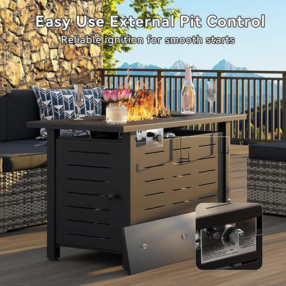 Aoxun 41 Inch Propane Fire Pit–50,000 BTU Gas Fire Pit Table with Removable Lid & Lava Rocks,