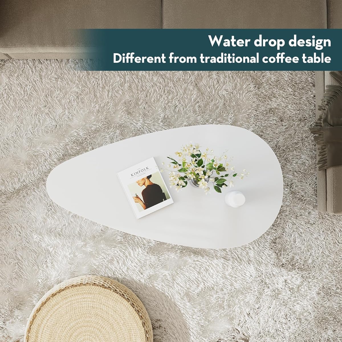 SAYGOER Modern Coffee Table White Oval - PICK UP ONLY