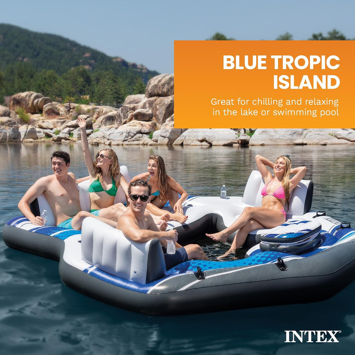 INTEX Blue Tropic 5-Person Inflatable Floating Pool Island Raft for Adults
