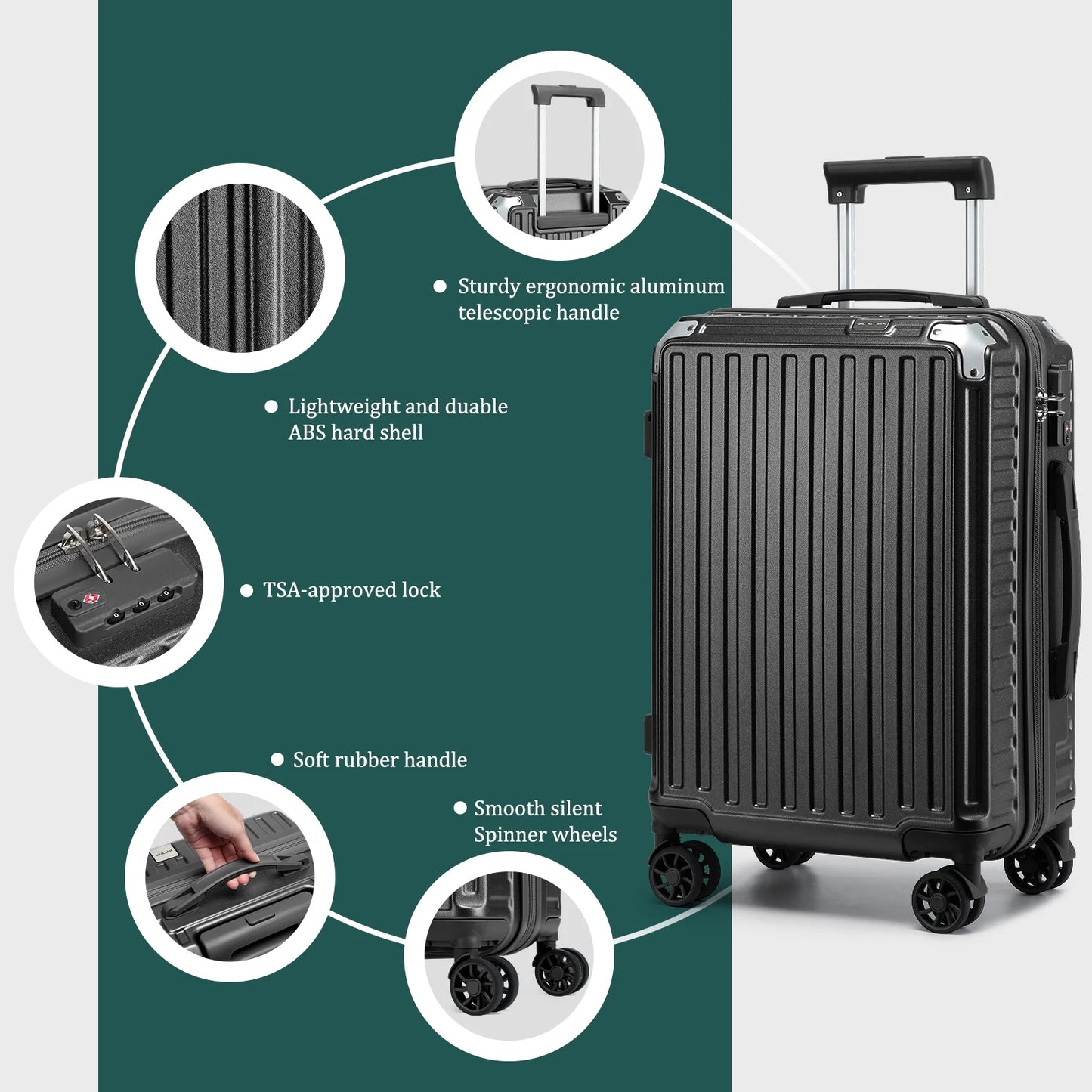 Joyway 7-Piece Luggage Set - Hardshell Spinner Suitcase Set with TSA Lock