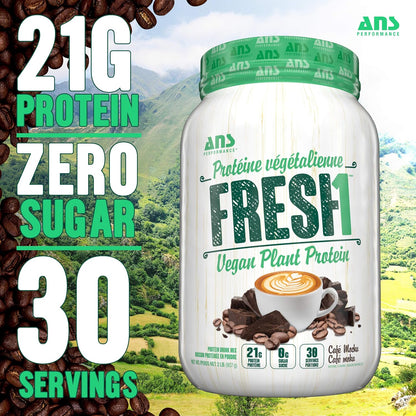ANS Fresh1 Vegan Powder, 30 Servings, 32 Oz, Plant-Based, Zero Sugar, Blend