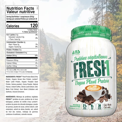 ANS Fresh1 Vegan Powder, 30 Servings, 32 Oz, Plant-Based, Zero Sugar, Blend