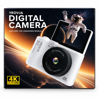 YROVJA 4K Digital Camera 64MP with 16X Zoom – White