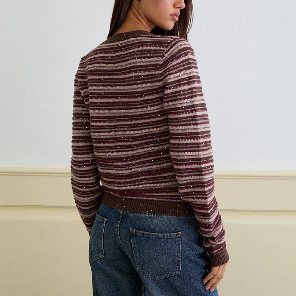 Motel Rocks Aniha Long Sleeve Top in Glitter Knit Stripe Purple