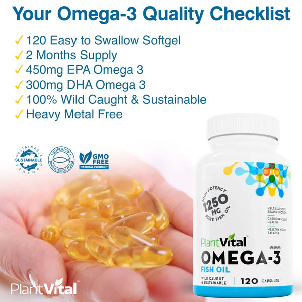 PlantVital Omega 3 Fish Oil, 120 Capsules