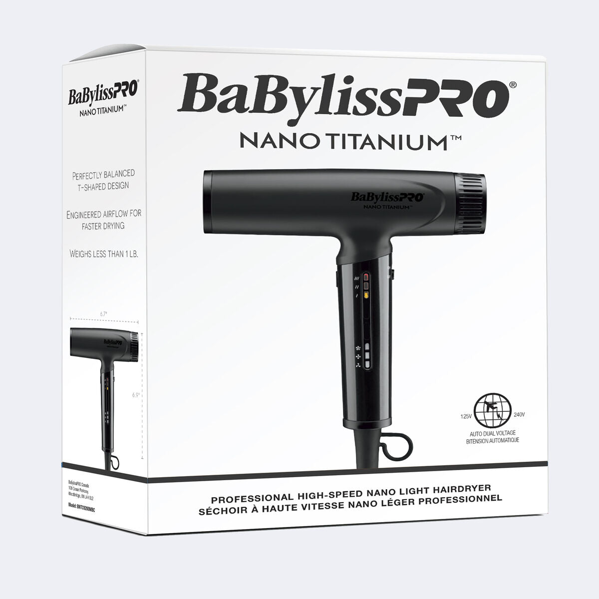 BaBylissPRO Nano Titanium High-Speed Nano Light Hairdryer -Matte Black