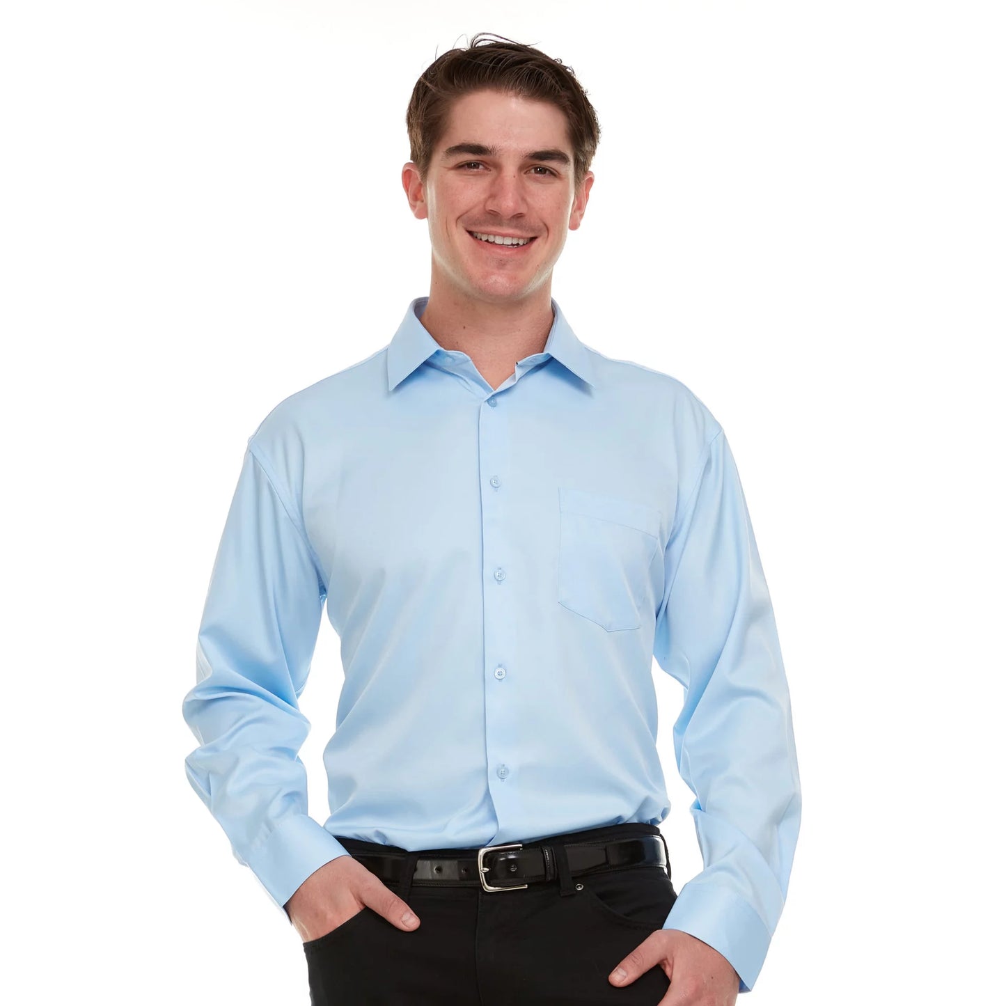 Geoffrey Beene Men's Regular-Fit Sateen Stretch Dress Shirt - Blue