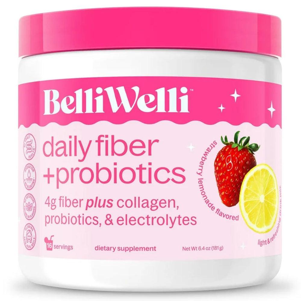 BelliWelli Daily Fiber + Probiotics - Strawberry Lemonade Flavored, 16 Servings